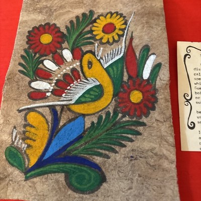 Mexican Amate Bark Painting, Handpainted, VTG, Bird
