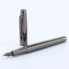 Silver Grey Metal Fountain Pen 0.5mm Iridium Nib Business Writing