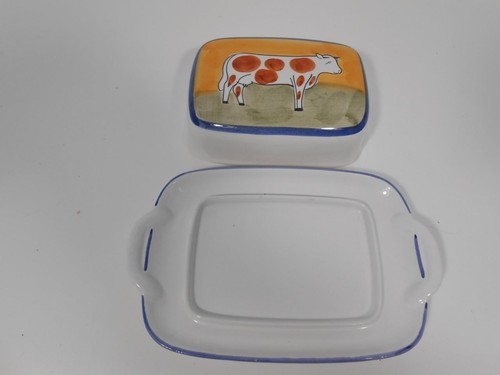 EDDIE BAUER Ceramic Covered Butter/Cheese Dish. Cow Design. Made in ...