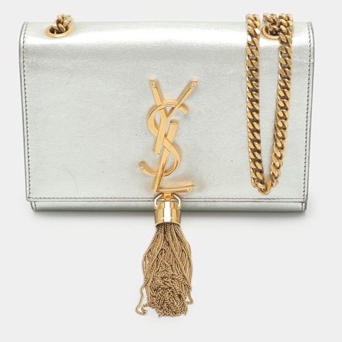 Saint Laurent Kate Tassel Small Silver Leather Crossbody Bag