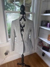Banana Republic Seersucker Blazer Size 0 Greyish Blue Classic Old Look