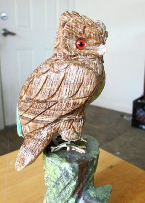 Gorgeous Hand Carved Multi-Gemstone 5''x3''x2'' Owl Bird Sculpture Figurine