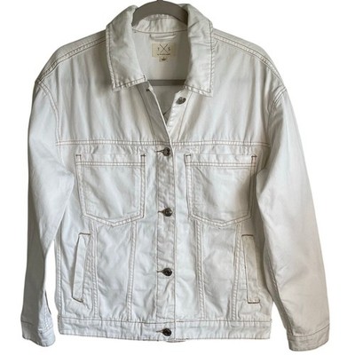 Thread & Supply White Denim Jacket Sz S Tan Contrast Stitching Oversized Boxy