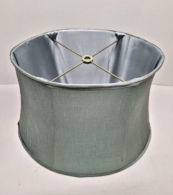 Abajur de tecido oval vintage, cor azul-petróleo seda e forrado, 10 x 11 x 17" - Imagem 3 de 4