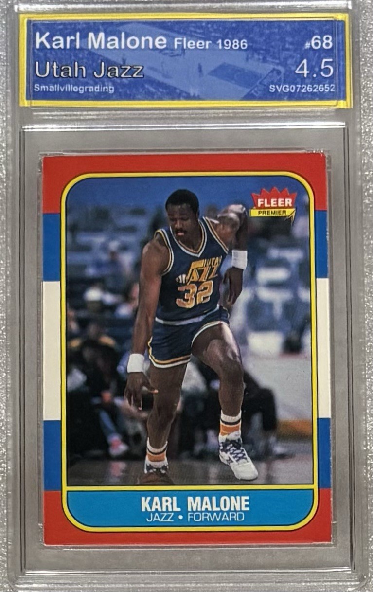 1986-87 Fleer Karl Malone Rookie RC #68 Jazz SVG 4.5 GRADED HOF