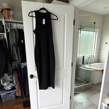 Express Black Solid Bodycon Midi Dress Crew Neck Sleeveless Strappy Size S