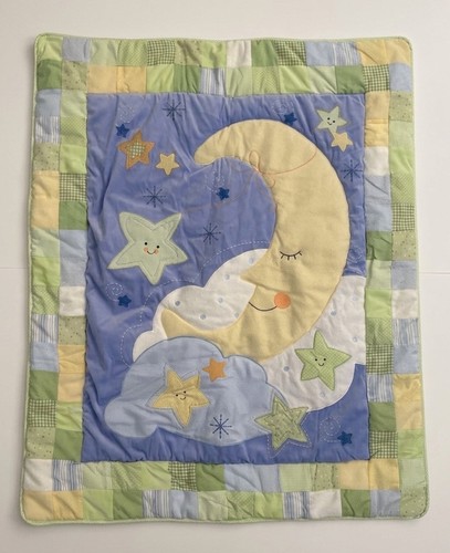 Lambs & Ivy Baby Quilt Blanket Patchwork Celestial Sun Stars Moon Rare 35"x44"