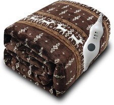 Gintao Electric Heated Blanket Throw,Double Flannel Throw with Brown