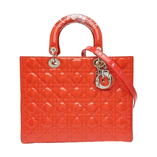 【Authentic】 DIOR Lady Dior Orange Patent leather Handbags (DDP)