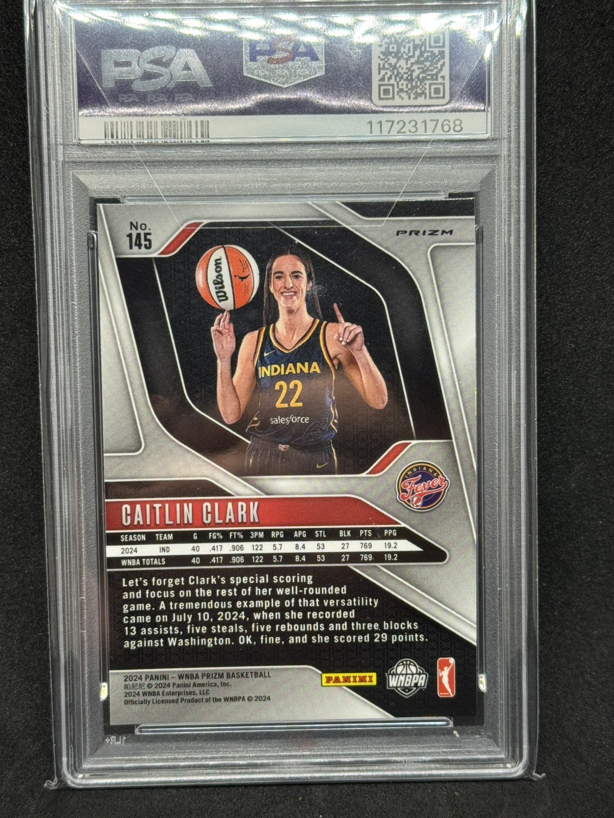 2024 Panini Prizm WNBA CAITLIN CLARK RC #145 ORANGE ICE PSA 9 MINT RC Fever  view 2