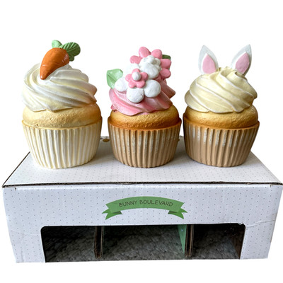 Bunny Boulevard Easter Cupcakes Pastel Bunny Rabbit Decor Set of 3 New 