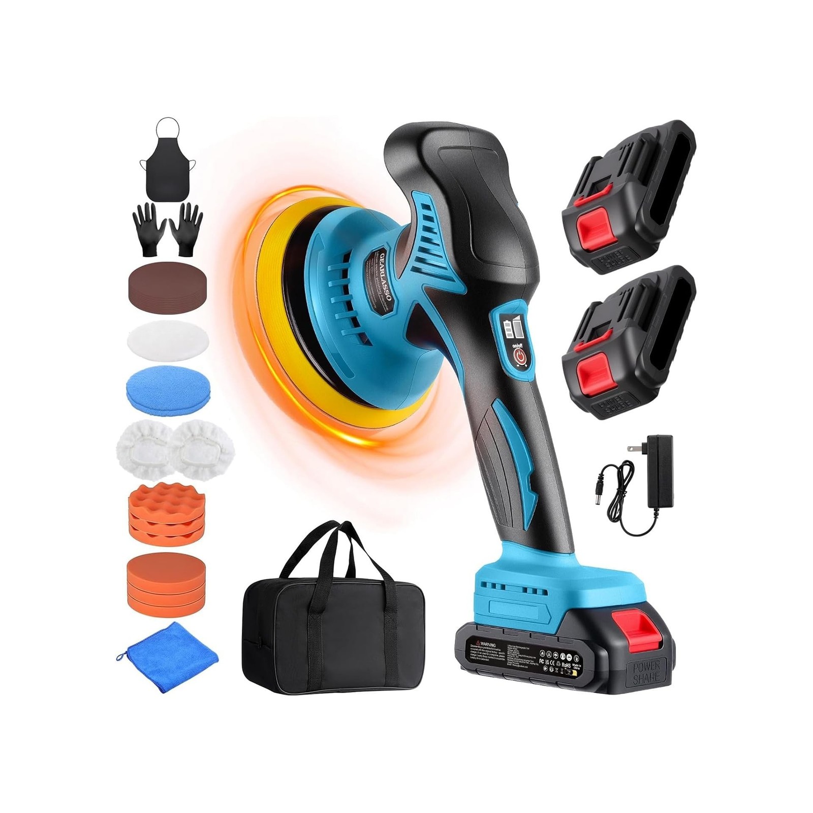 Car Buffer Polisher with 2x 2000mAh 21V Batteries 8 Variable Speed Car Polish...