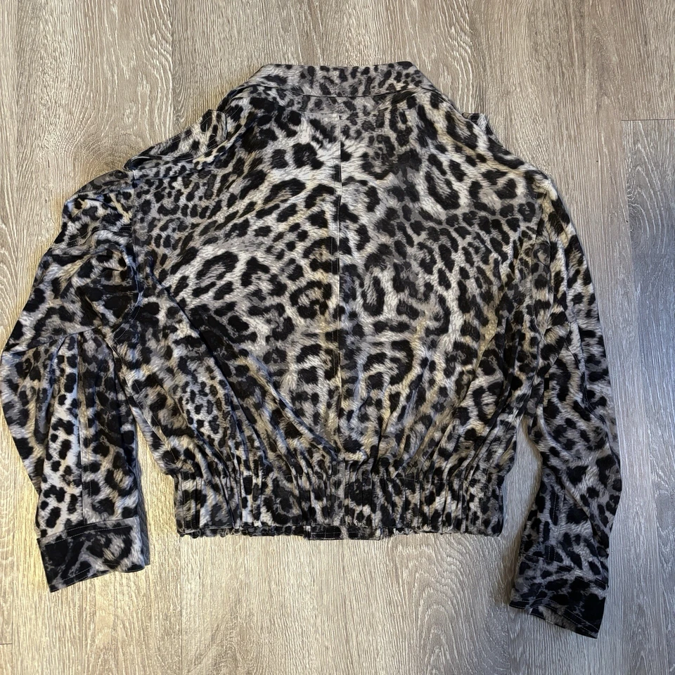 Chaqueta Bomber Norma Kamali Gris Estampado Leopardo - Cremallera Frontal - Talla XS Foto 2 de 4