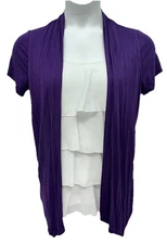 Naif Women Size M Pullover Attached Camisole to Short Sleeve Cardigan Purp/White