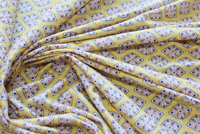 Jersey 3,80 /m²  Interlock gelb bunt BIO-Baumwolle Ornamentblumen KA18