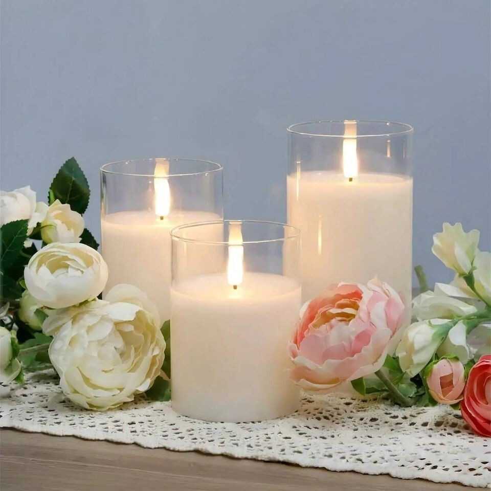Set 3 Realistic Flameless LED Pillar Candles Acrylic Glass With Remote Control image 6