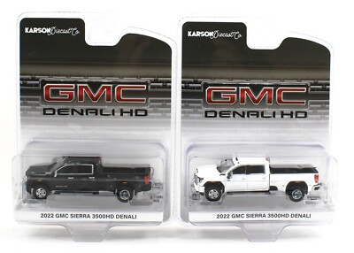 1:64 GreenLight *PAIR* Black & White 2022 GMC Sierra 3500HD Denali DUALLY *NIP!*