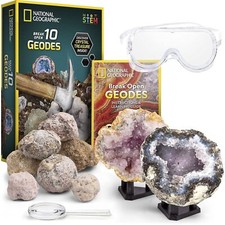 NATIONAL GEOGRAPHIC Break Open 10 Premium Geodes - Includes Goggles and Displ...