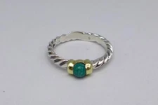 David Yurman Turquoise Bead Cable Stackable Sterling Silver & 14K Ring Size 6