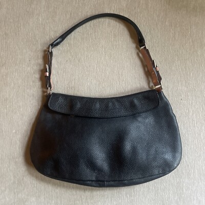 Claudia Firenze Italy Black Pebbled Leather Purse Handbag w/ Pink Interior