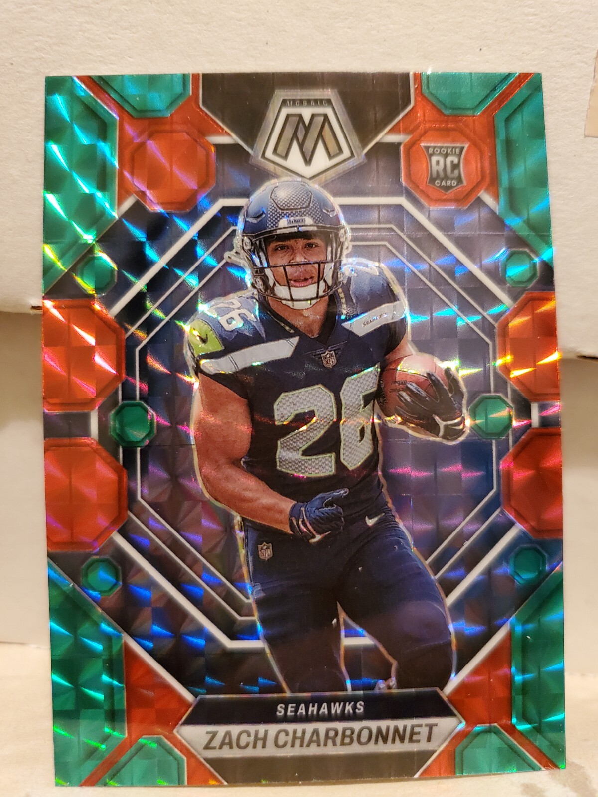 Zach Charbonnet 2023 Panini Mosaic #379 Red & Green Choice Prizm SP Rookie RC