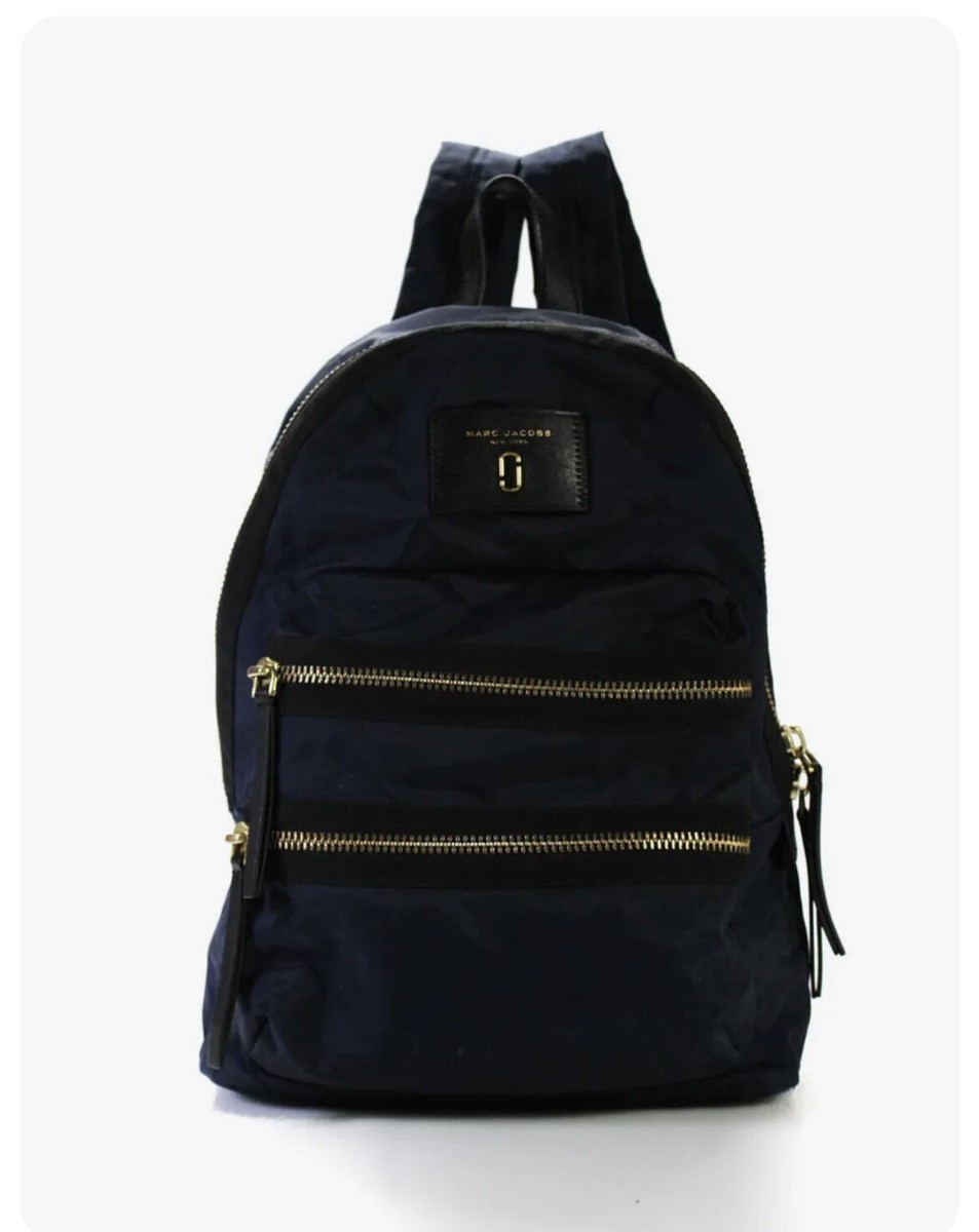 Marc Jacobs Womens Leather Trim Nylon Zip Backpack Black Blue Marc Jacobs Nylon Exterior Backpack Bags & Handbags for  main image 3