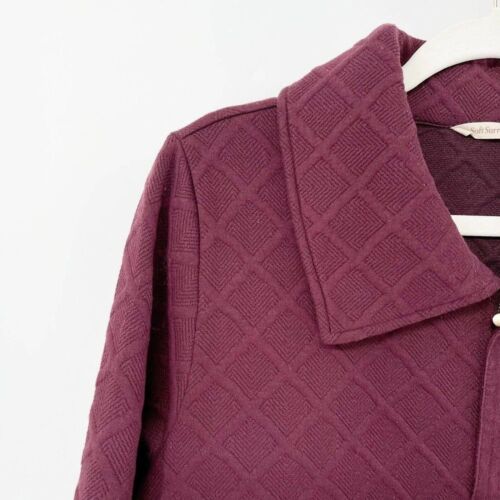 Soft Surroundings Dorothy Jacquard Knit Blouse Sz L Burgundy Collared Pullover - Picture 2 of 9