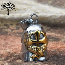 Vintage Cross Wings Angel Guardian Bell Motorcycle Biker Luck Gremlin Ride Mens