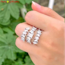 Clear Multiple CZ Silver Plated White Geometric Cocktail Party Adjustable Ring