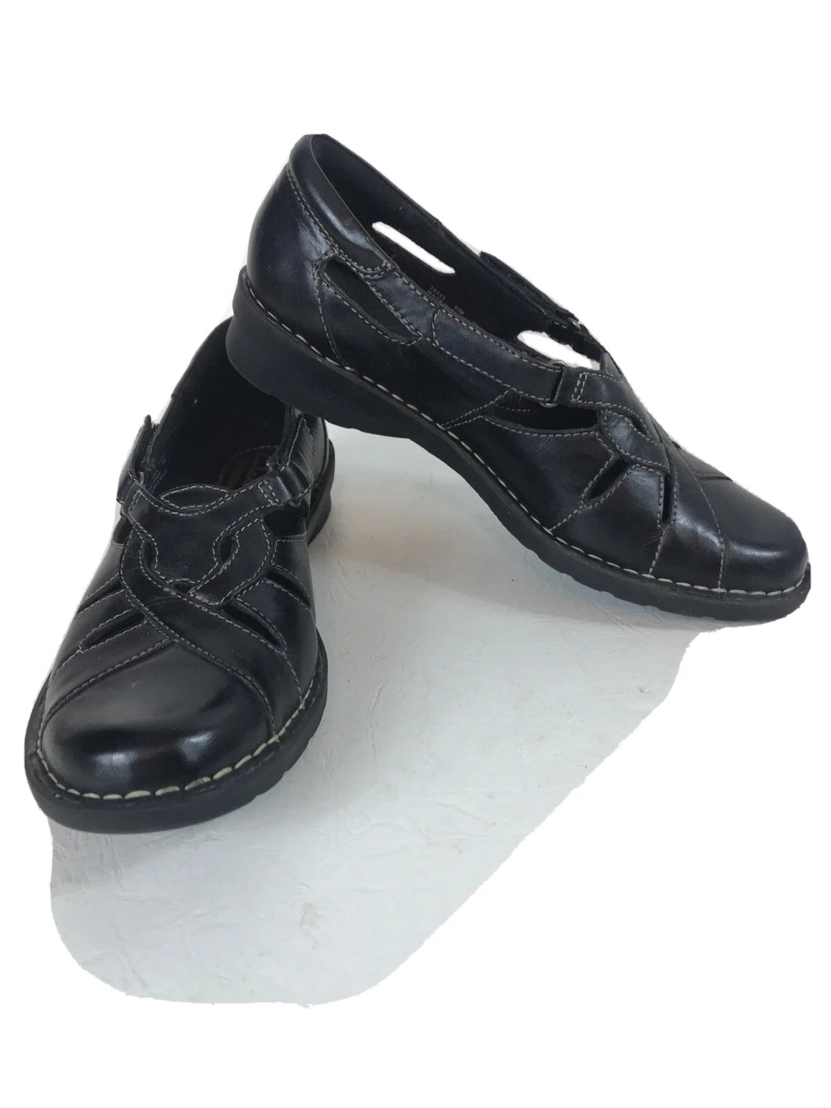 CLARKS BENDABLES Nikki Regatta Woman's 6.5M Black Leather Casual Slip On Flats