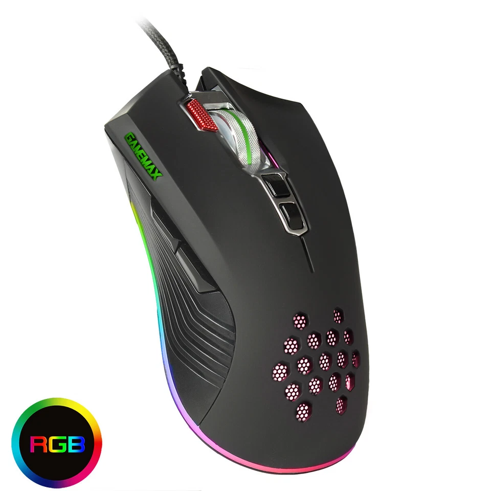 PC Gaming Mouse Rainbow RGB LED USB Wired 8 Buttons 800-6400DPI Razor Rapid Fire - Image 2 of 4