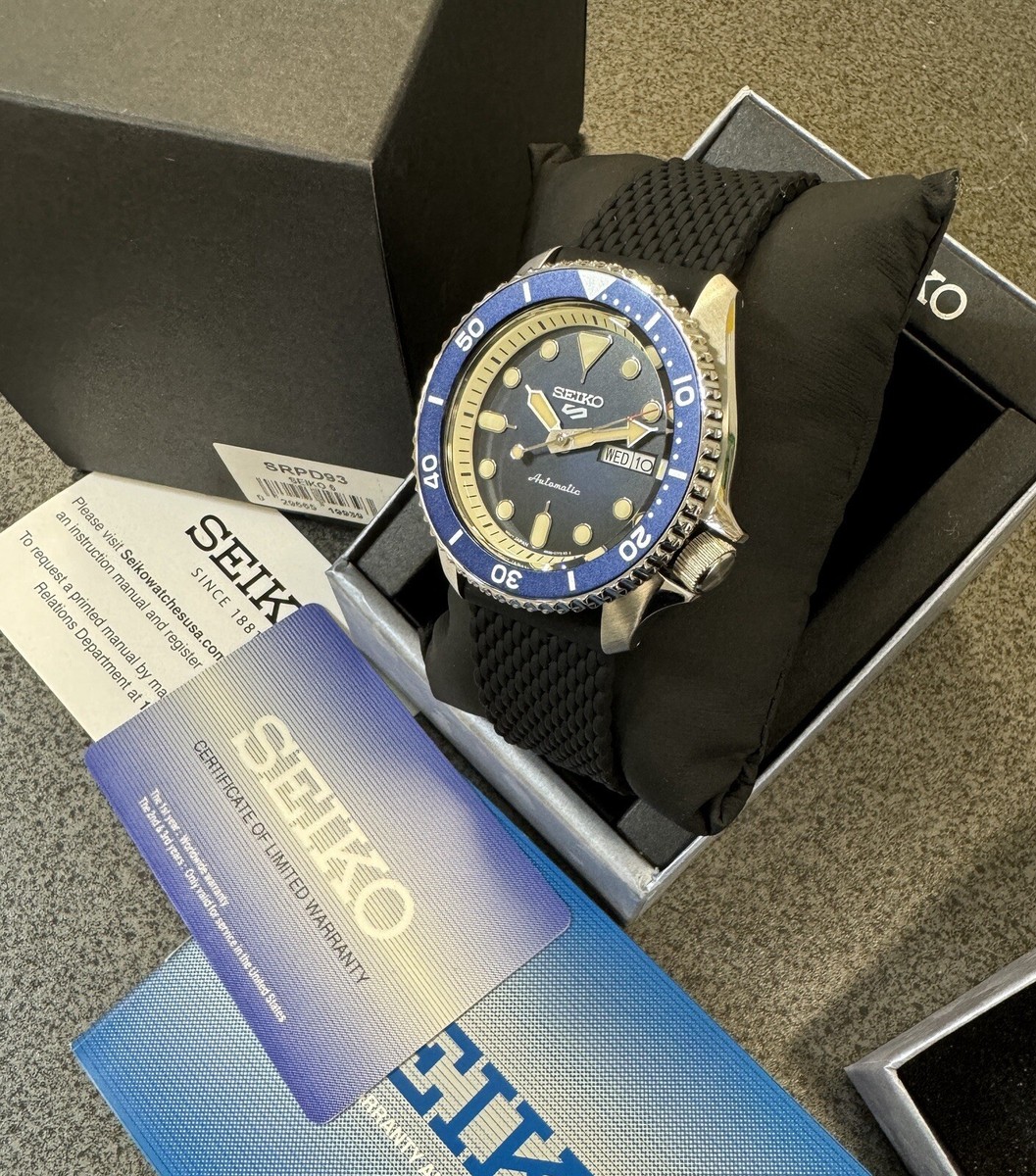 Seiko 5 Sport Mens SRPD93 Blue Dial Automatic Silicone Band Watch