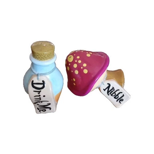 Treasure Craft Disney Alice in Wonderland Salt & Pepper Shaker Nibble Drink Me - Picture 1 of 8