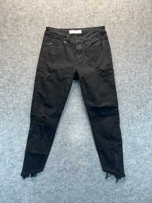 KanCan Jeans Women's 5 26 Skinny Black Raw Hem Distressed Ankle Denim
