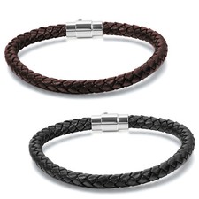 Men Women 6MM Braided Leather Rope Wrap Wrist Bracelet Magnetic Bangle 7.5in-9in