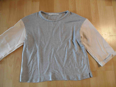 VANILIA schönes kurzes weites Shirt 3/4 Ärmel grau rosa Gr. 42  SJ116