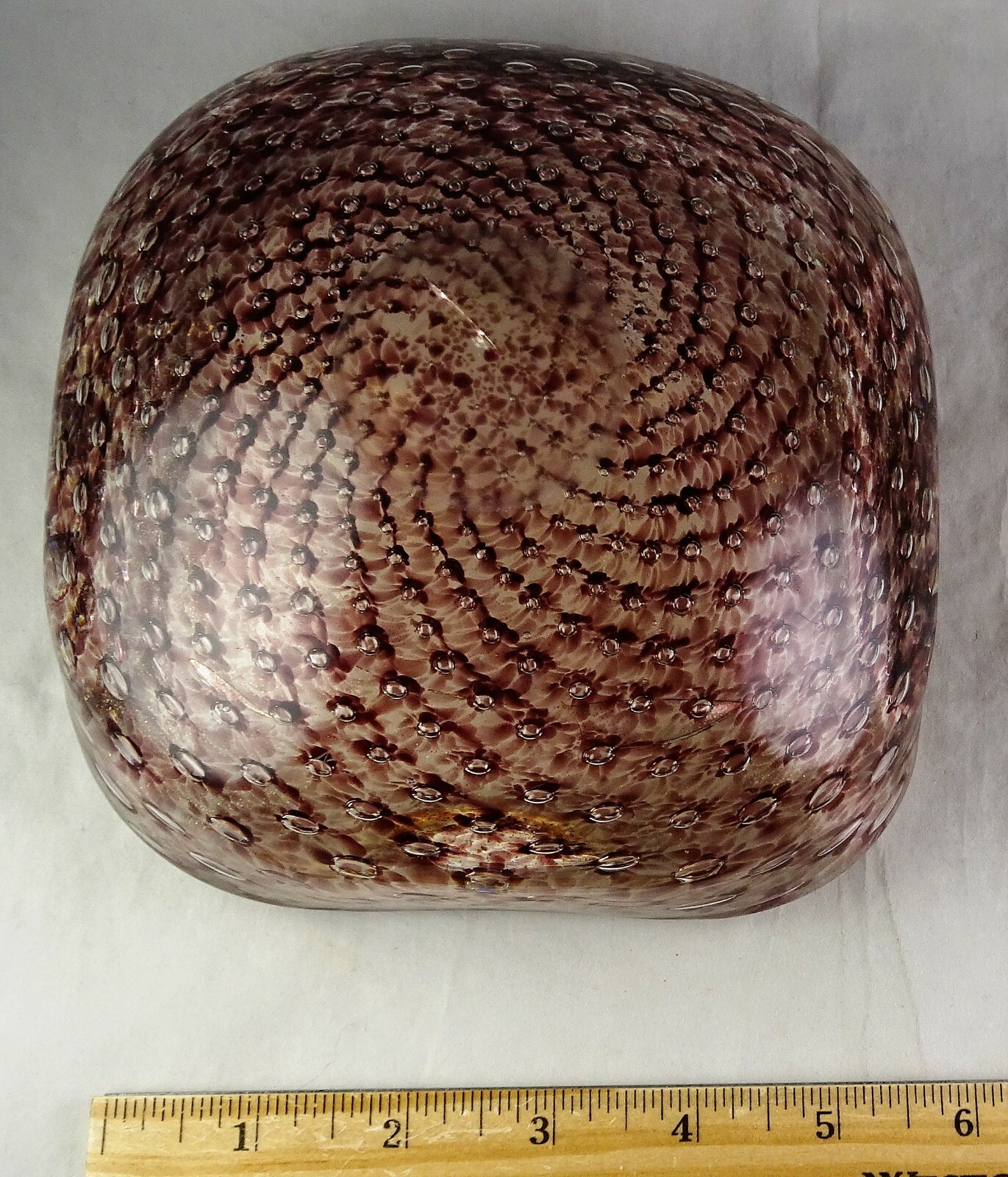 Vintage Murano Italian Art Glass Square Bowl Spiral Controlled Bubble