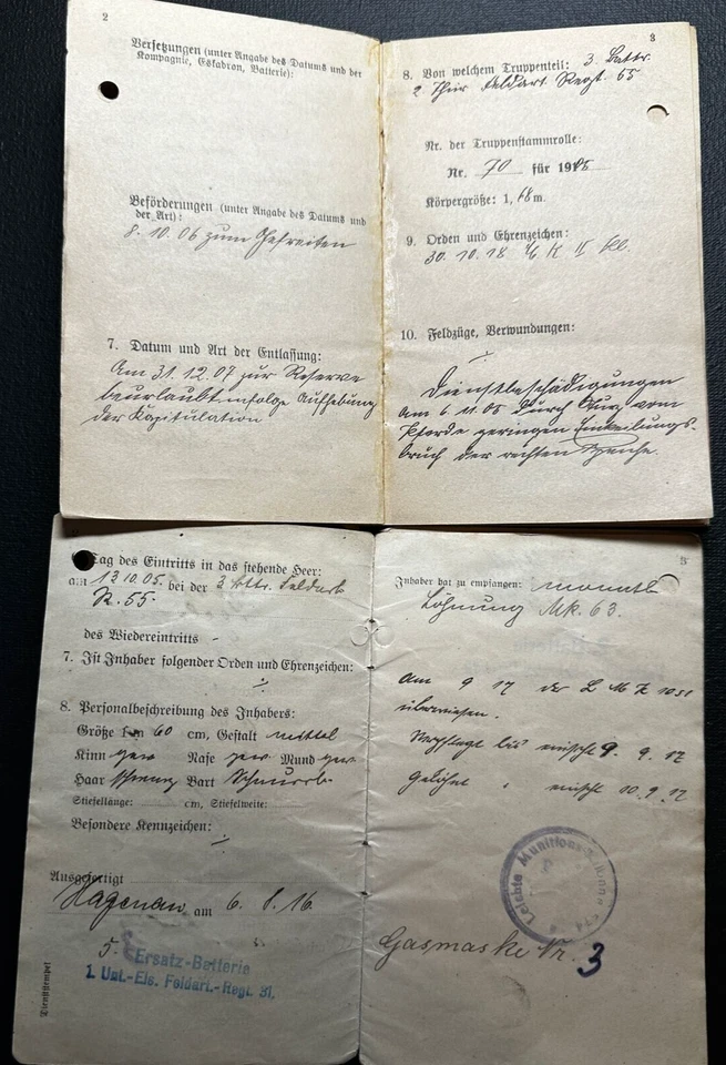 Original WWI Soldbuch & Military Pass SEELEMANN Iron Cross Artillery Gas 1917 - Image 2 of 4