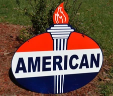 OLD STYLE 2FT AMERICAN MOTOR OIL GAS TORCH 2SIDE SIGN USA MADE THICK STEEL