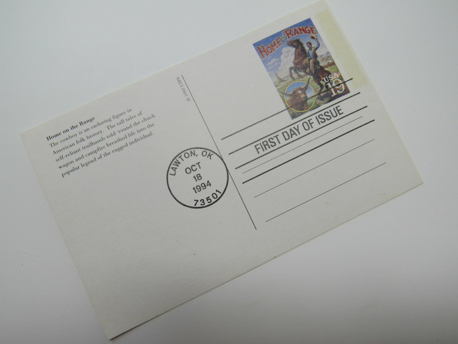 USPS Scott UX178 19c Home On The Range First Day of Issue Postal Card