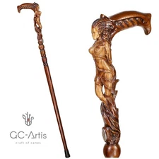 Wooden Walking Cane Stick Hand Carved Forest Fairy Girl Fantasy Magic Mystic 
