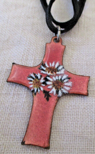 Ancien splendide Pendentif grande croix en émaux d'art unique