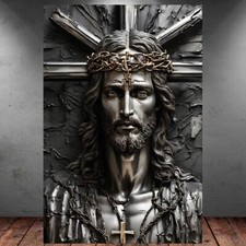 LEINWAND BILD ER XXL POPART ABSTRAKT JESUS RELIGION SCHWARZ SILBER WAND POSTER
