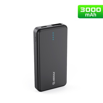 ESOULK UNIVERSAL Black POWER BANK 5V/1A 3000mAh For iPhone iPad Samsung Galaxy