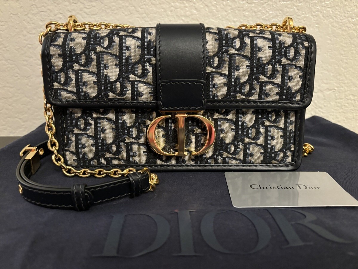 Dior Montaigne 30 East/West Navy Blue Oblique Bag Crossbody