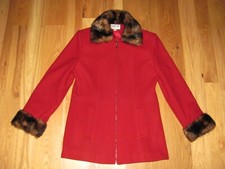 Mdp Mario De Pinto Vintagered Wool Blend Faux Fur Zip Front Coat Women's S