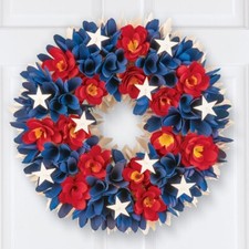 Carved Wood Patriotic Floral and Stars 4th of July Hanging Wreath