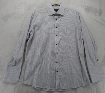 Burno Conte by Don Jonathon Button Up Shirt Mens XL White Black Geomtric Pattern