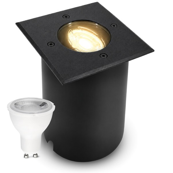 Juavi Bodenstrahler IP67 Schwarz Schwenkbar Mit GU10 Led 2W Warmweiß Lampe Spot-image