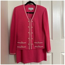 Vintage St. John Collection Marie Gray Pink Santana Knit Skirt Suit Set Size 6